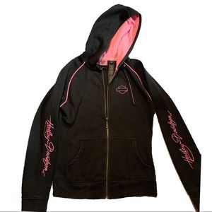 Harley Davidson Pink & Black Zip Up Hoodie